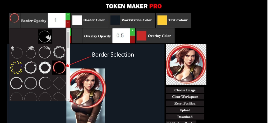 applying or choosing the token border